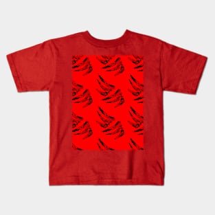 Black feathers on a red background, abstraction Kids T-Shirt